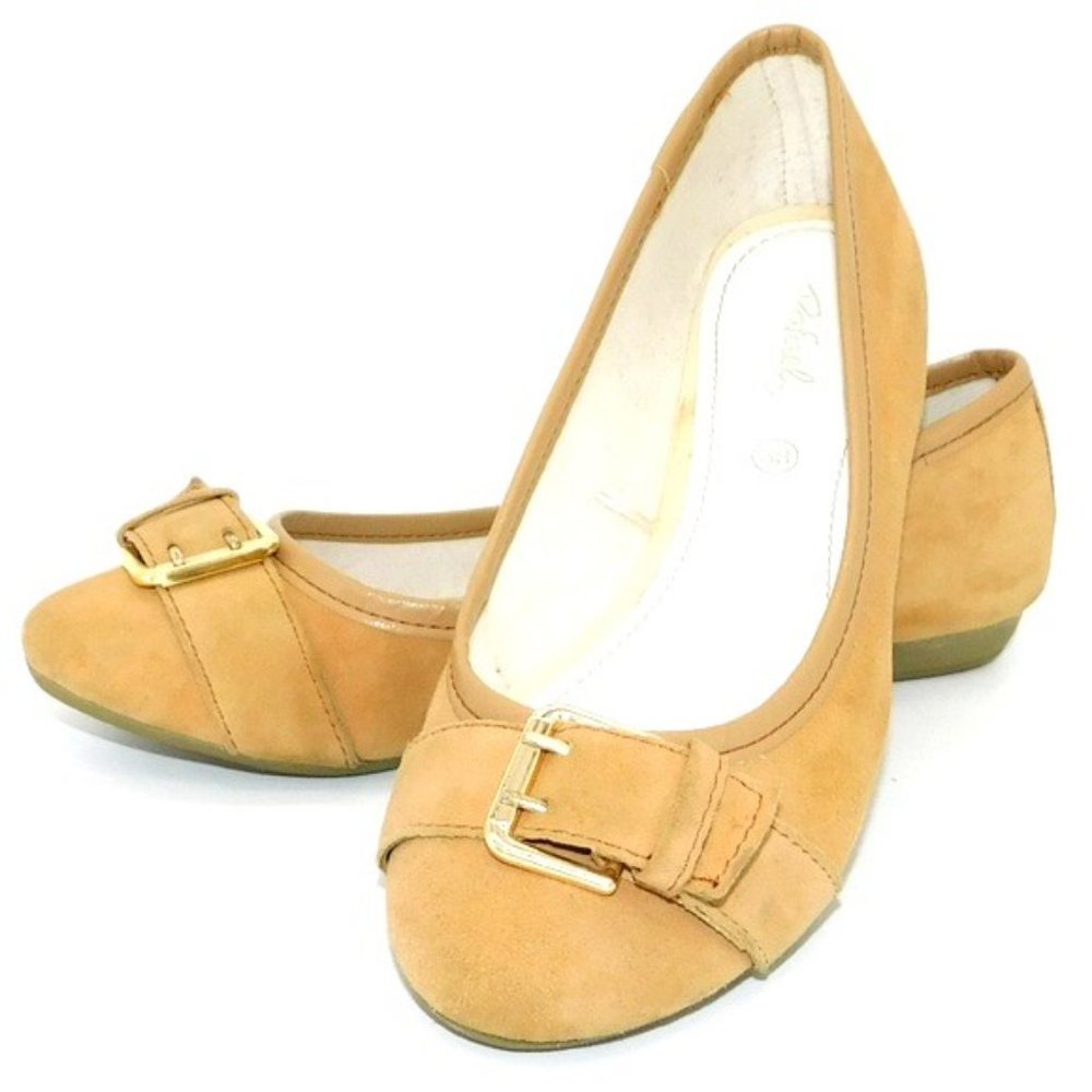 Raphael Tan Suede Buckle Flats